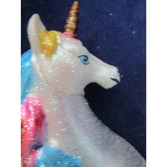 Unicorn Horse Rainbow Tail Mane Glitter Mercury Style Blown Glass Ornament New - Picture 9 of 11